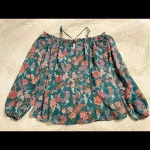 Xhilaration Green Boho‎ Flower Green Blouse Shirt Top Woman’s Size S